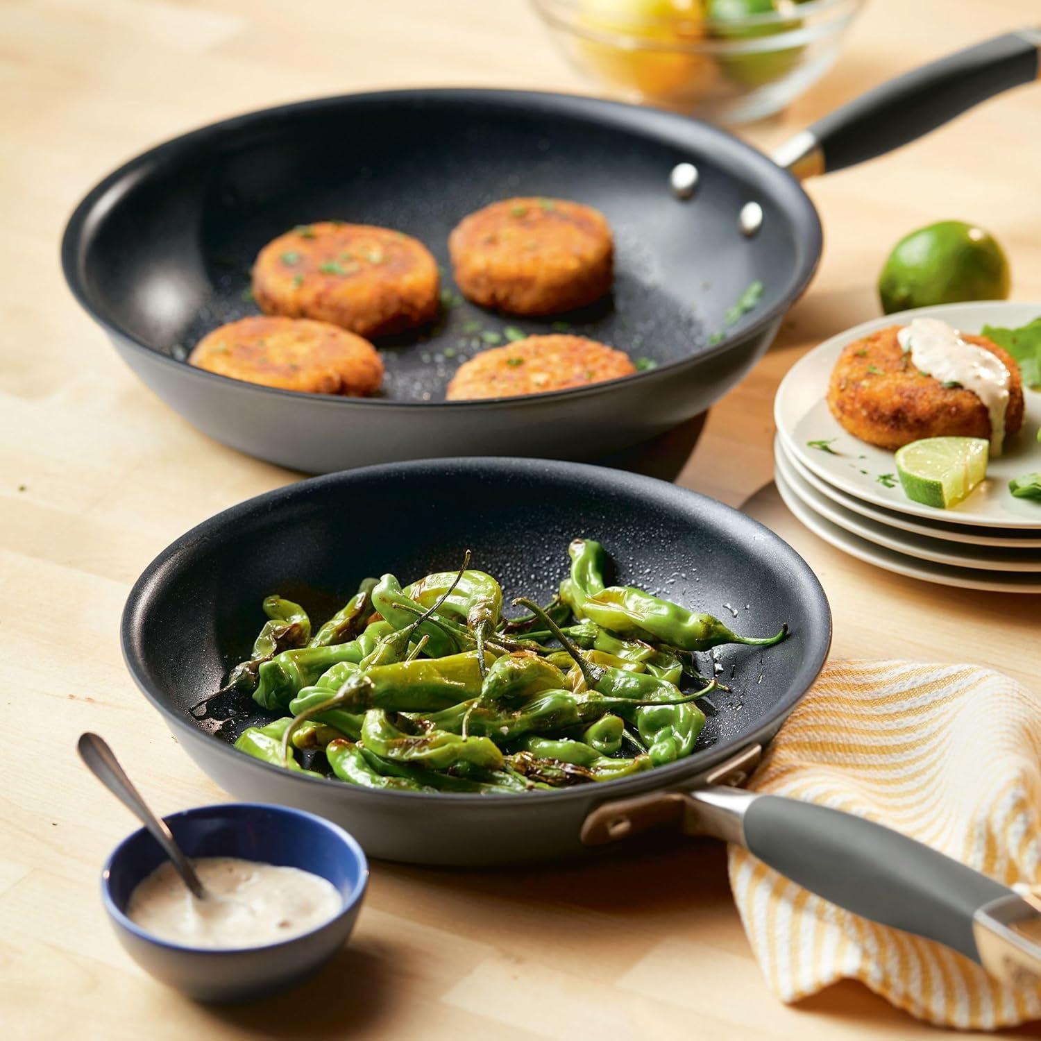 Anolon Advanced Home 10.25" & 12.75" Twin Pack Open Fry Pans Moonstone: Nonstick, Hard Anodized, Oven-Safe, Hand Wash