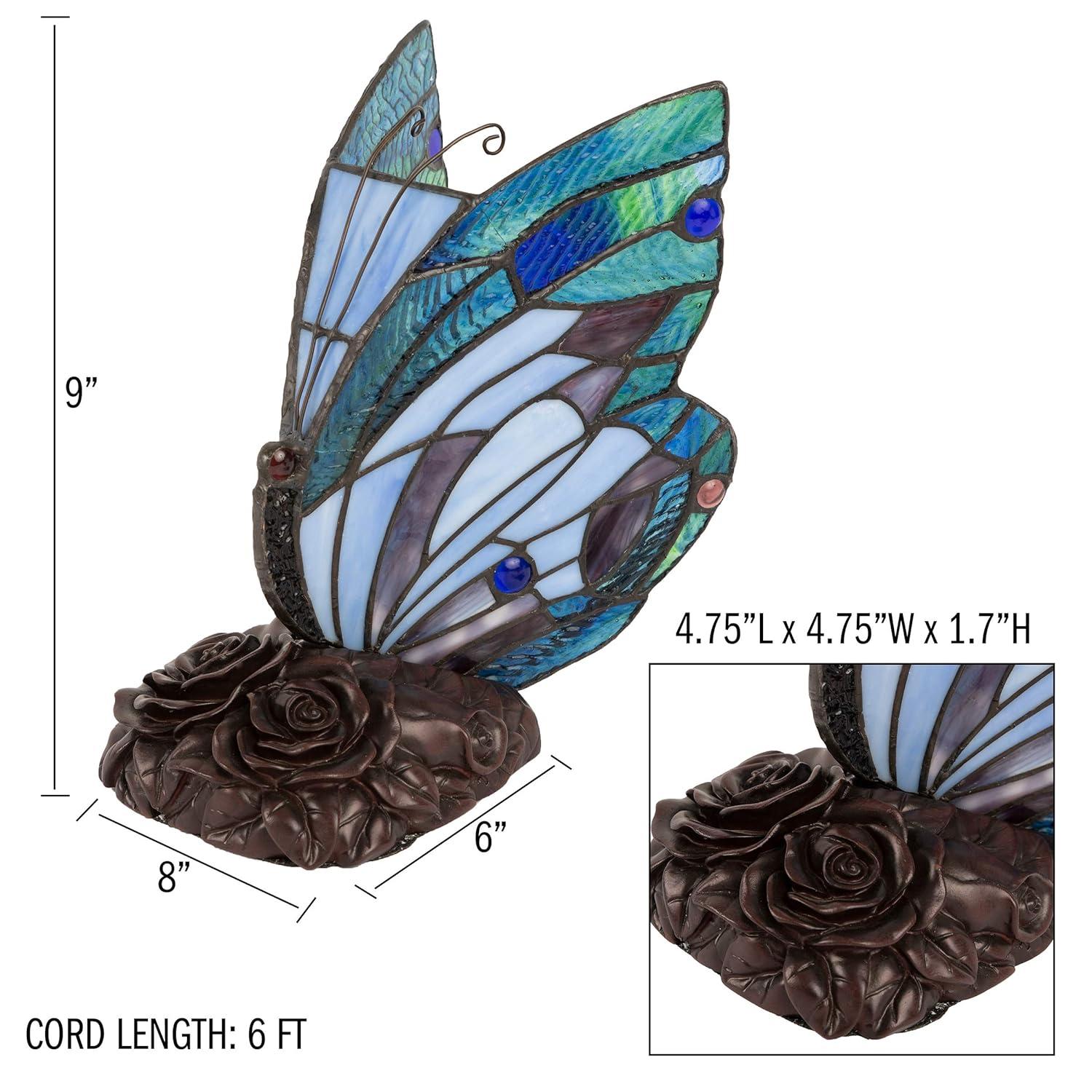 Tiffany Style Butterfly Lamp - Stained Glass Table or Desk Light LED Bulb Included - Colorful Vintage Look Butterfly Decor by Lavish Home
