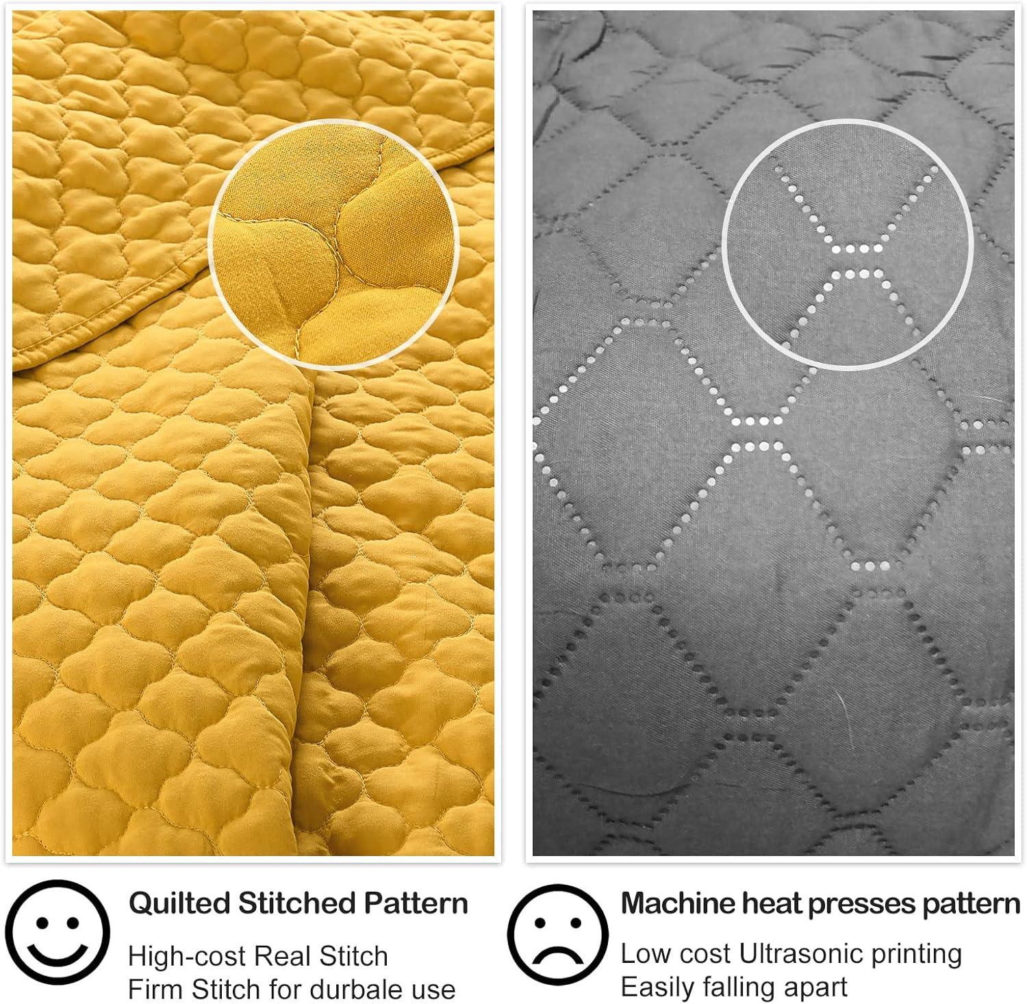 King Size Yellow Microfiber Reversible Quilt Set