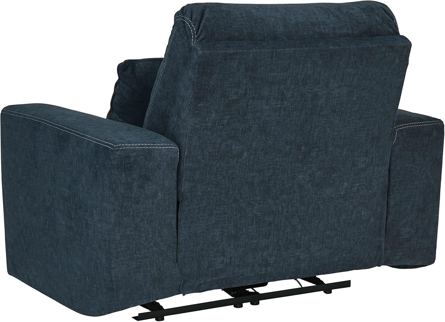 Contemporary Velvet Blue Oversized Recliner with Geometric Pillow