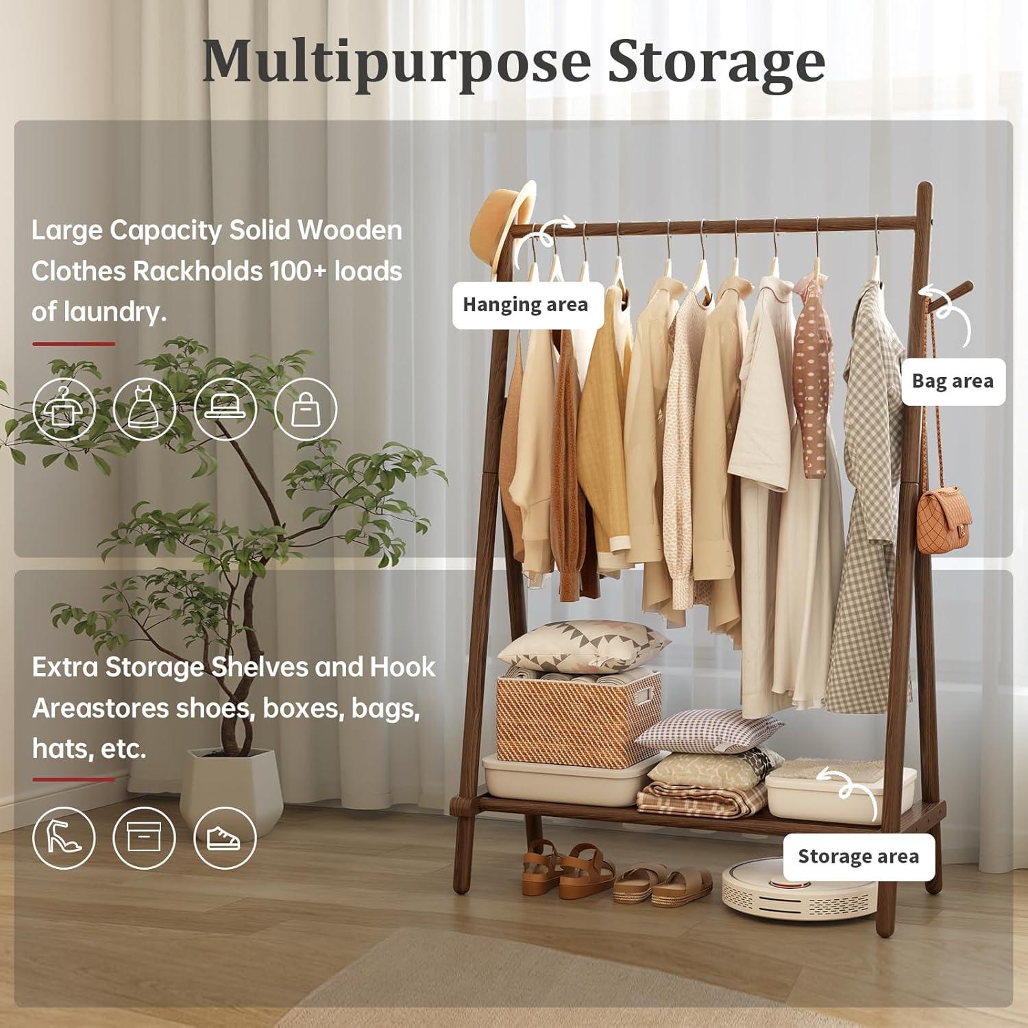 Clothes Rack,Clothing Rack with Shelf and Hook, Sturdy and Portable,Garment Rack