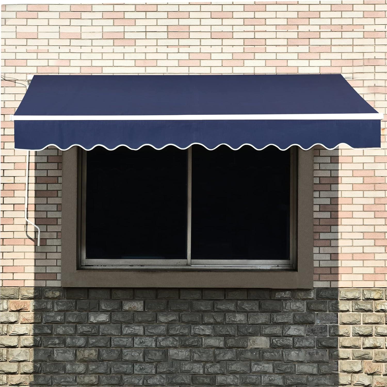 Macrout 10' x 8' Blue Manually Retractable Patio Awning