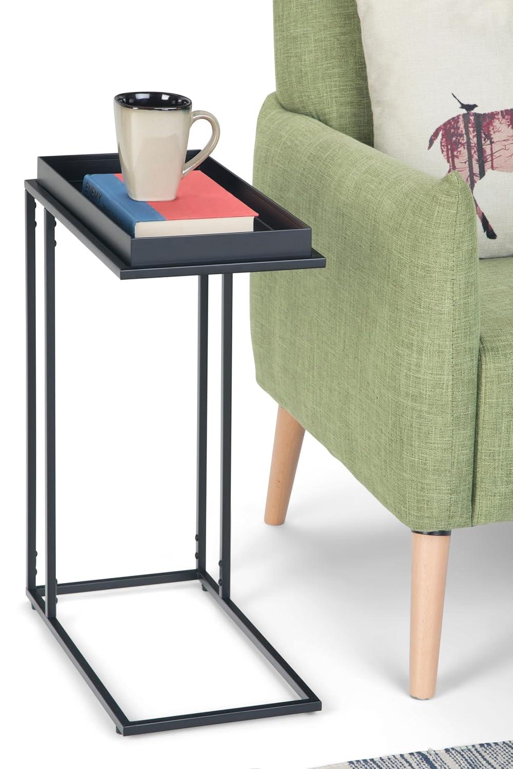 Simpli Home Garner 18"W Metal Mid-Century Modern C Side Table with Removable Tray Top