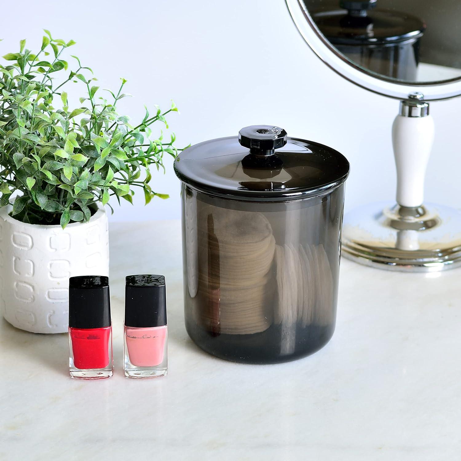 Youngever Black Plastic Apothecary Jars, Qtip Holder, Cotton Swab Holder, Bathroom Vanity Organizer for Cotton Balls, Cotton Pads, Qtips (1 Set 30 Ounce)