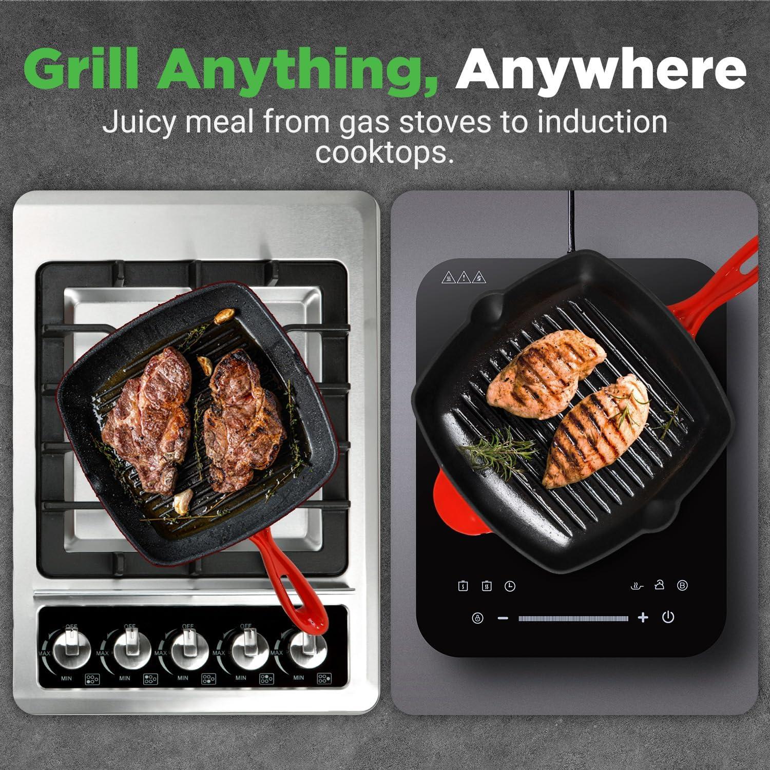 NutriChef 11.46'' Non-Stick Enameled Cast Iron Grill Pan / Griddle Set