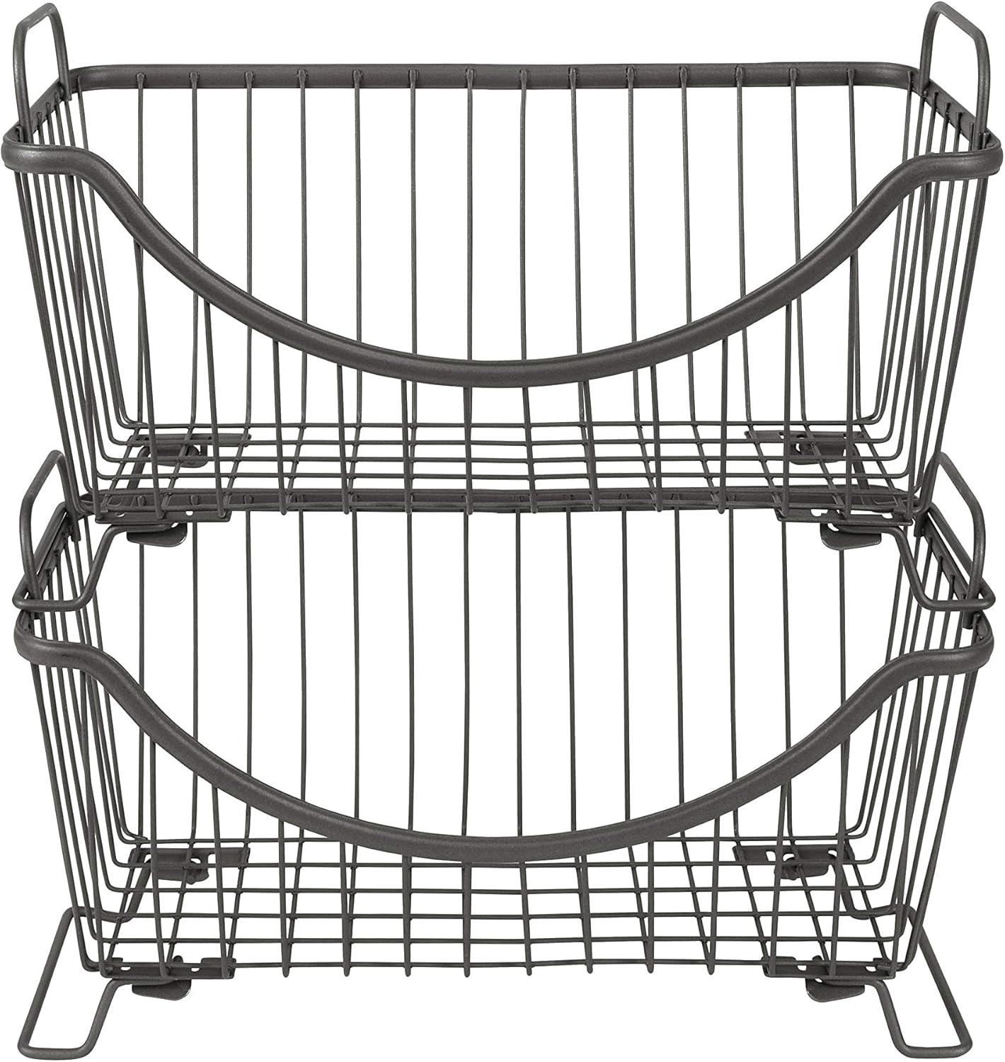 Ashley Small Industrial Gray Stackable Wire Basket with Handles