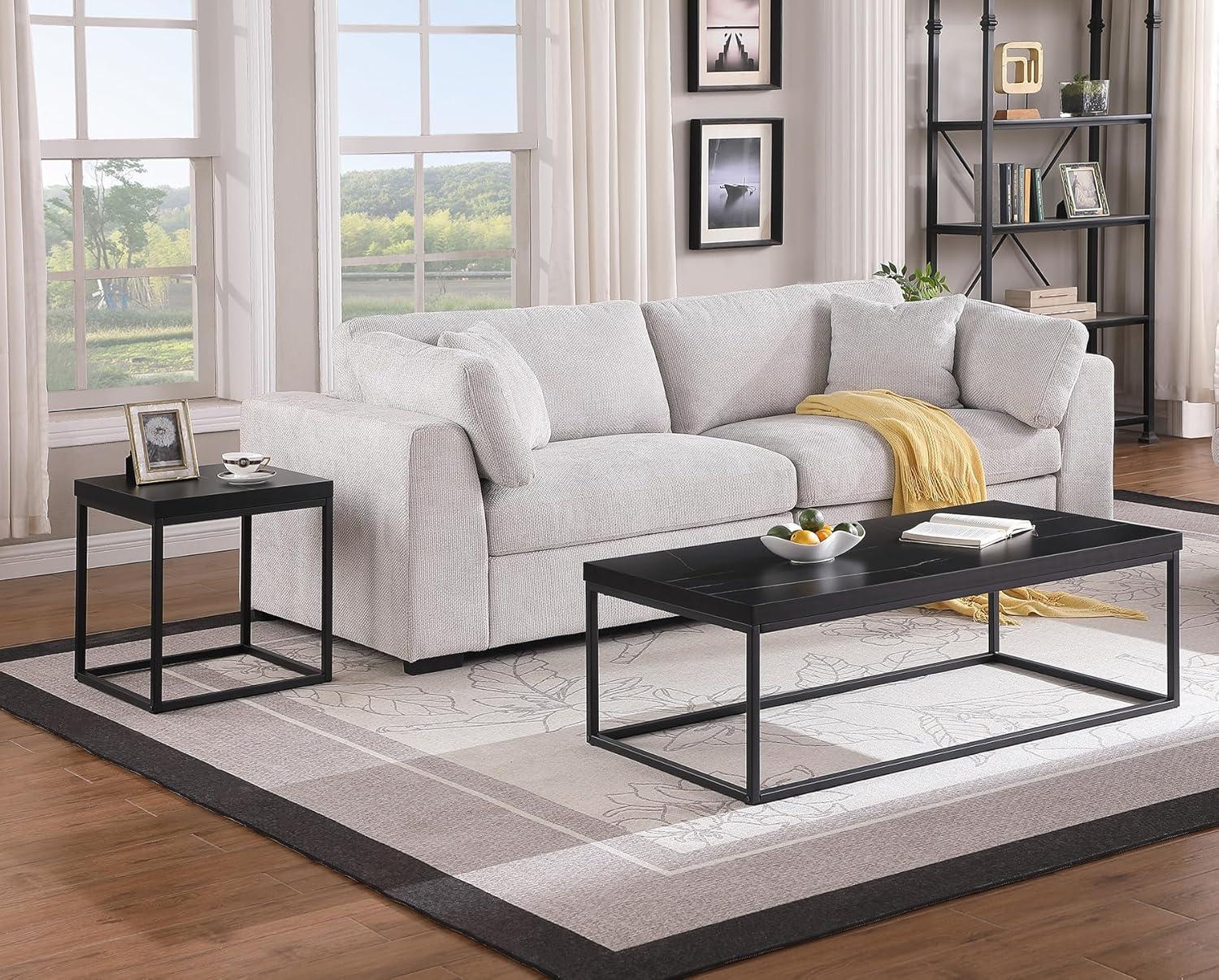 47" Large Natural Oak Coffee table for Living Room, Light Wood, Rectangle Modern Industrial, Wood and Metal, Extra thick tabletop