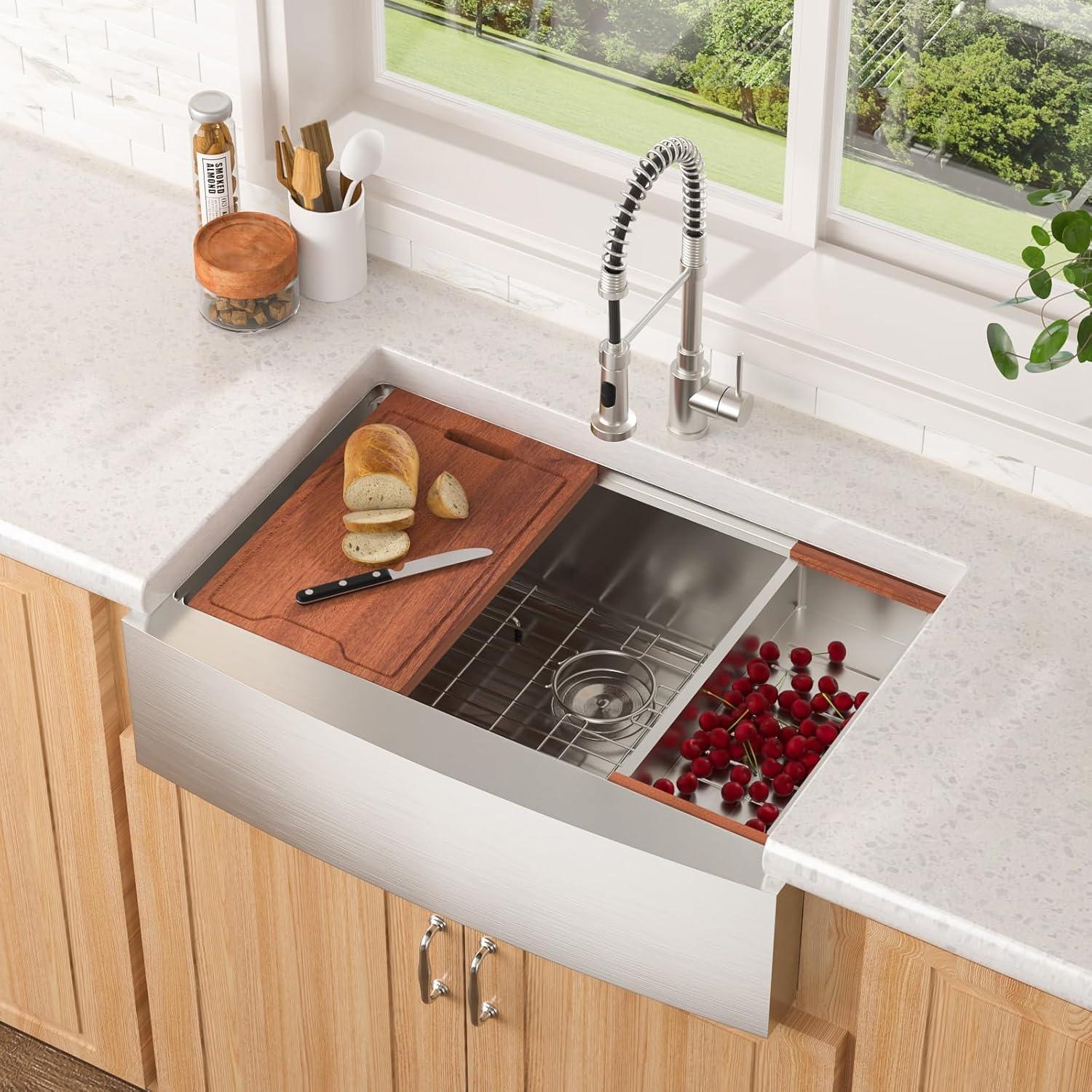 30" L x 22" W Workstation Farm Kitchen Sink Stainless Steel Single Bowl Apron Front Kitchen Sink