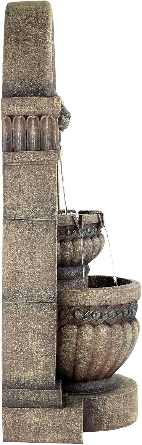 John Timberland Roman Outdoor Floor Water Fountain with Light LED 50" High 2-Tier Lion Face for Yard Garden Patio Deck Home