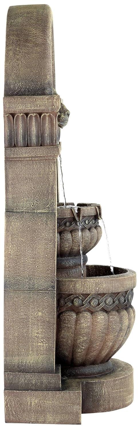 John Timberland Roman Outdoor Floor Water Fountain with Light LED 50" High 2-Tier Lion Face for Yard Garden Patio Deck Home