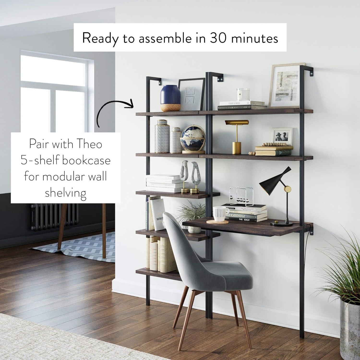 Theo 2-Shelf Industrial Wall Mount Ladder Table, Small Computer Desk, Nutmeg/Matte Black