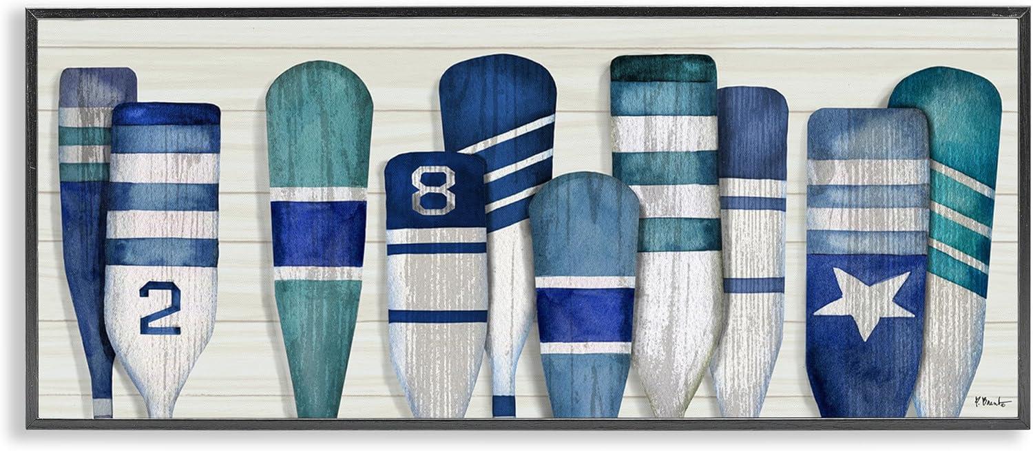 Stupell Industries Port Oars Nautical Blue Patterns Framed Giclee, 13 x 30