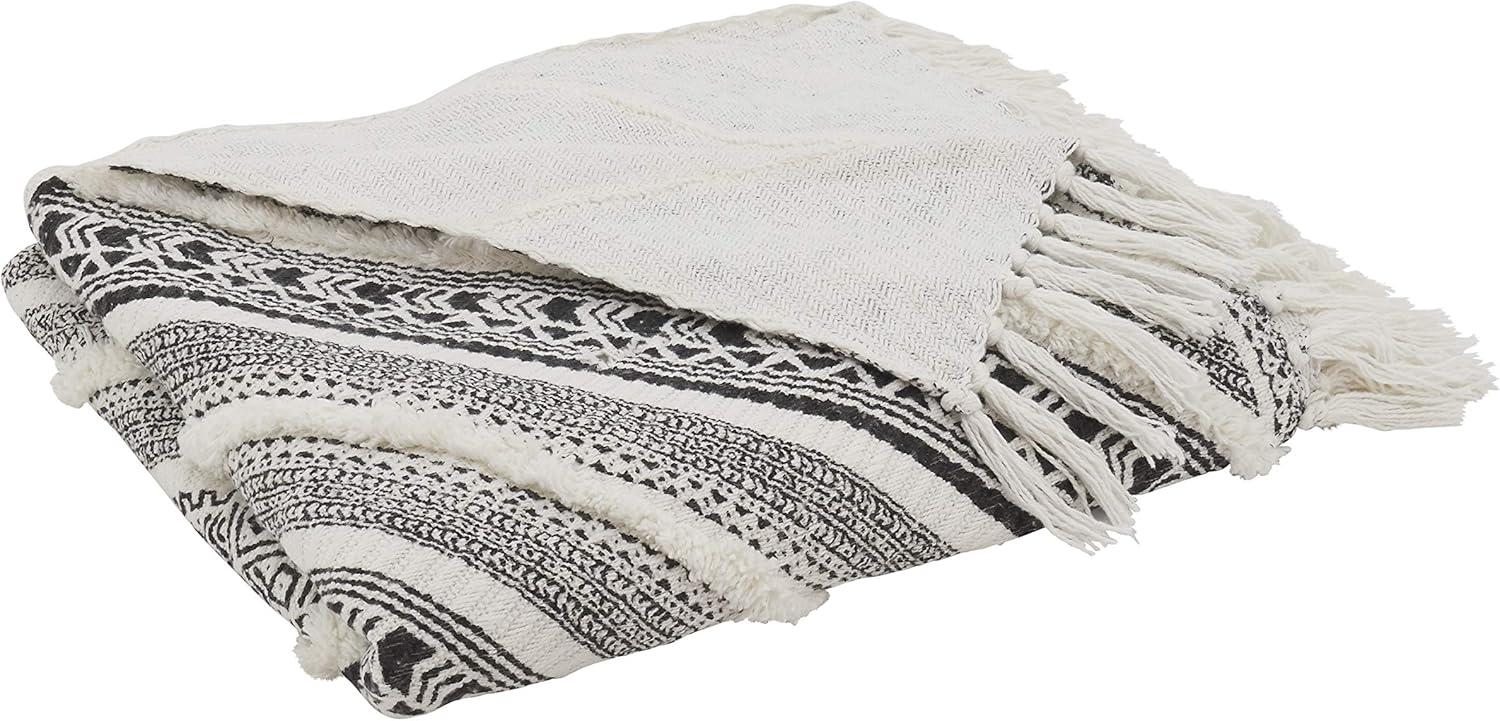 Black Cotton Embellished Diamond Throw Blanket, 50 x 60 in