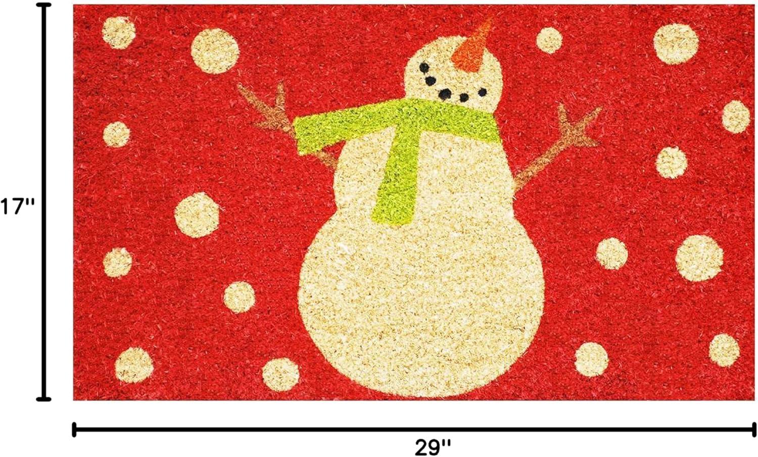 Festive Red and Green Coir Snowman Outdoor Christmas Doormat