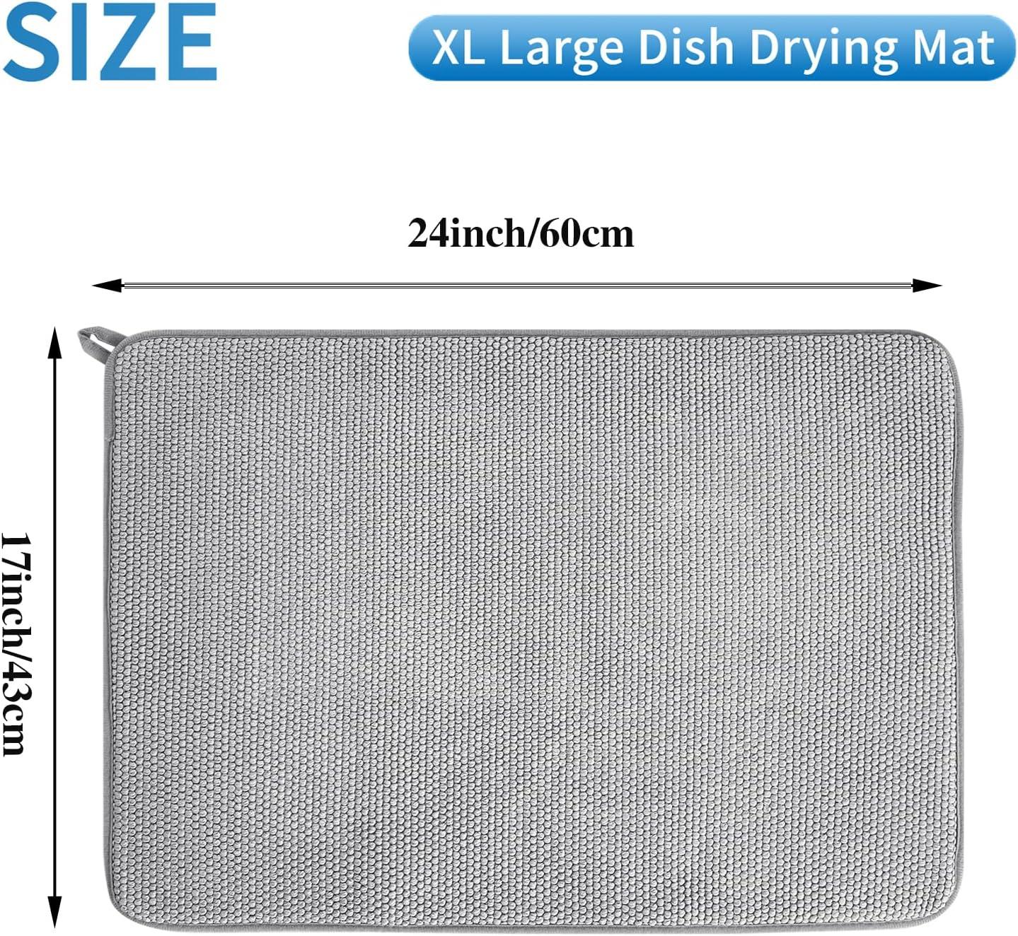 Set of 2 Large Microfiber Drying Mat,Thickened Dish Drying Mat for Kitchen Counter,Absorbent Pads Set,Quick-drying Placemats,for Tableware Dishes Cups (Gray)