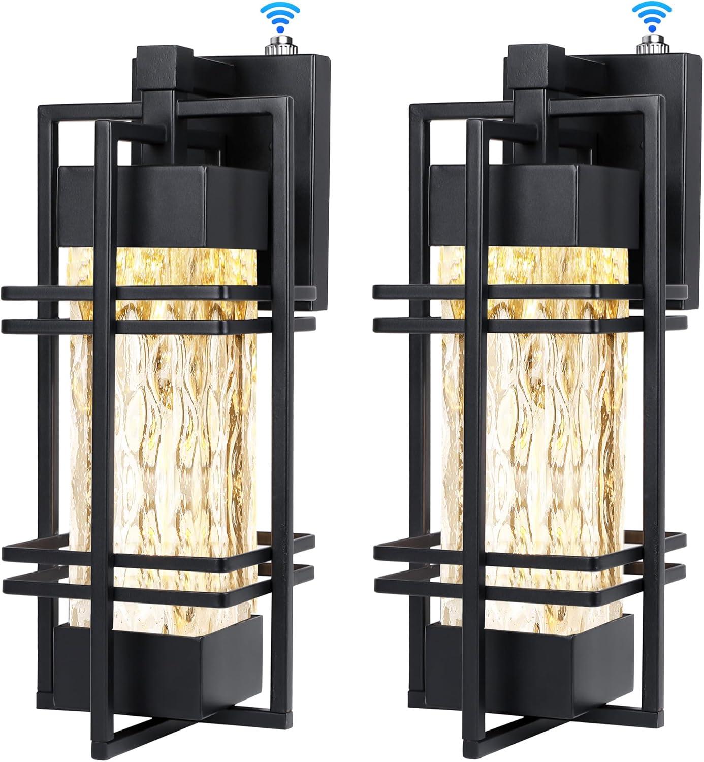 Black Modern Outdoor Wall Lanterns with Tempered Glass Shade, 9.76''