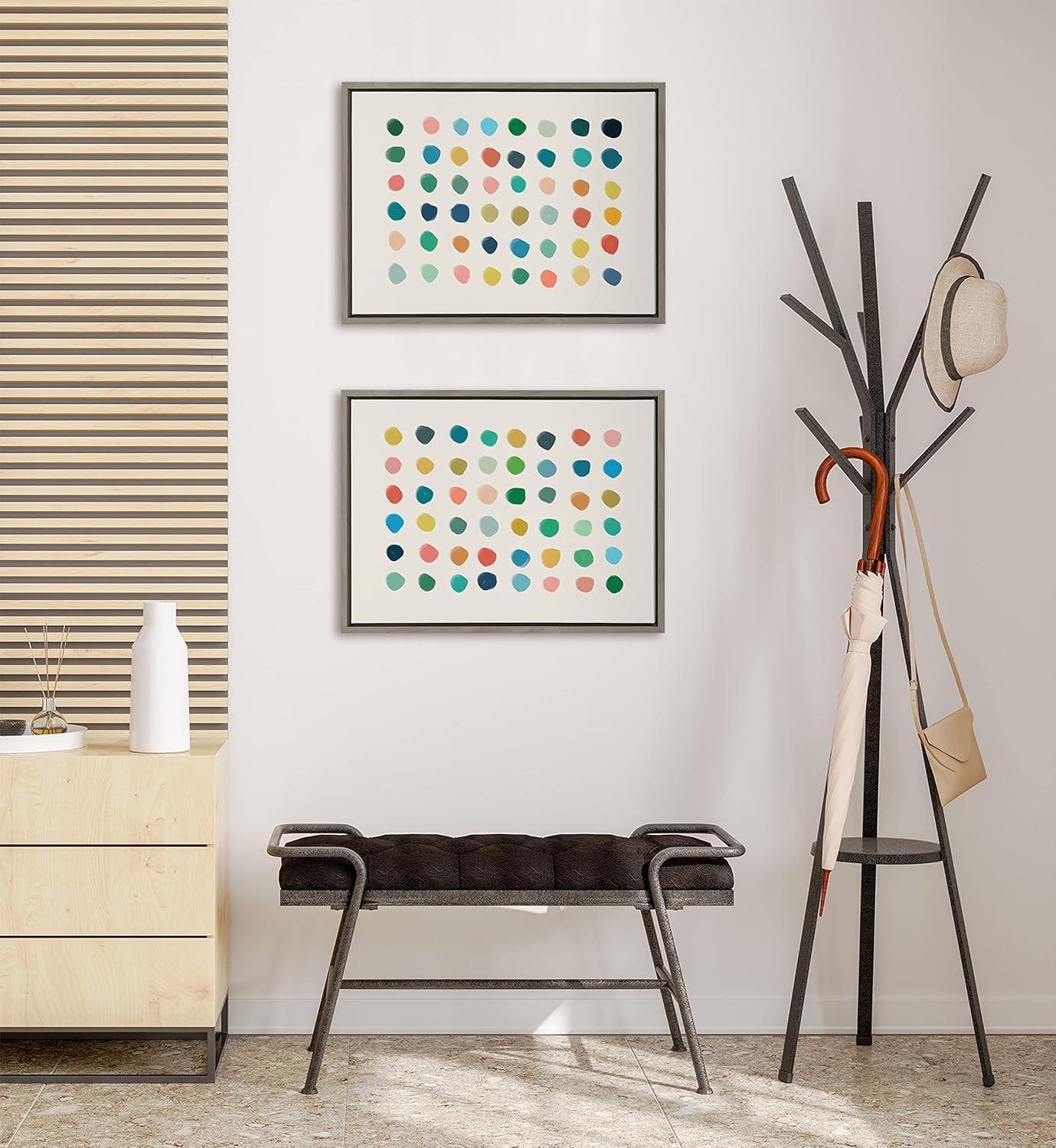 Kate and Laurel Sylvie Meditation 1 and 2 Framed Canvas Wall Art Set by Kelly Knaga, 2 piece 18x24 Gray, Modern Abstract Colorful Polka Dot Art Set for Wall Home Decor