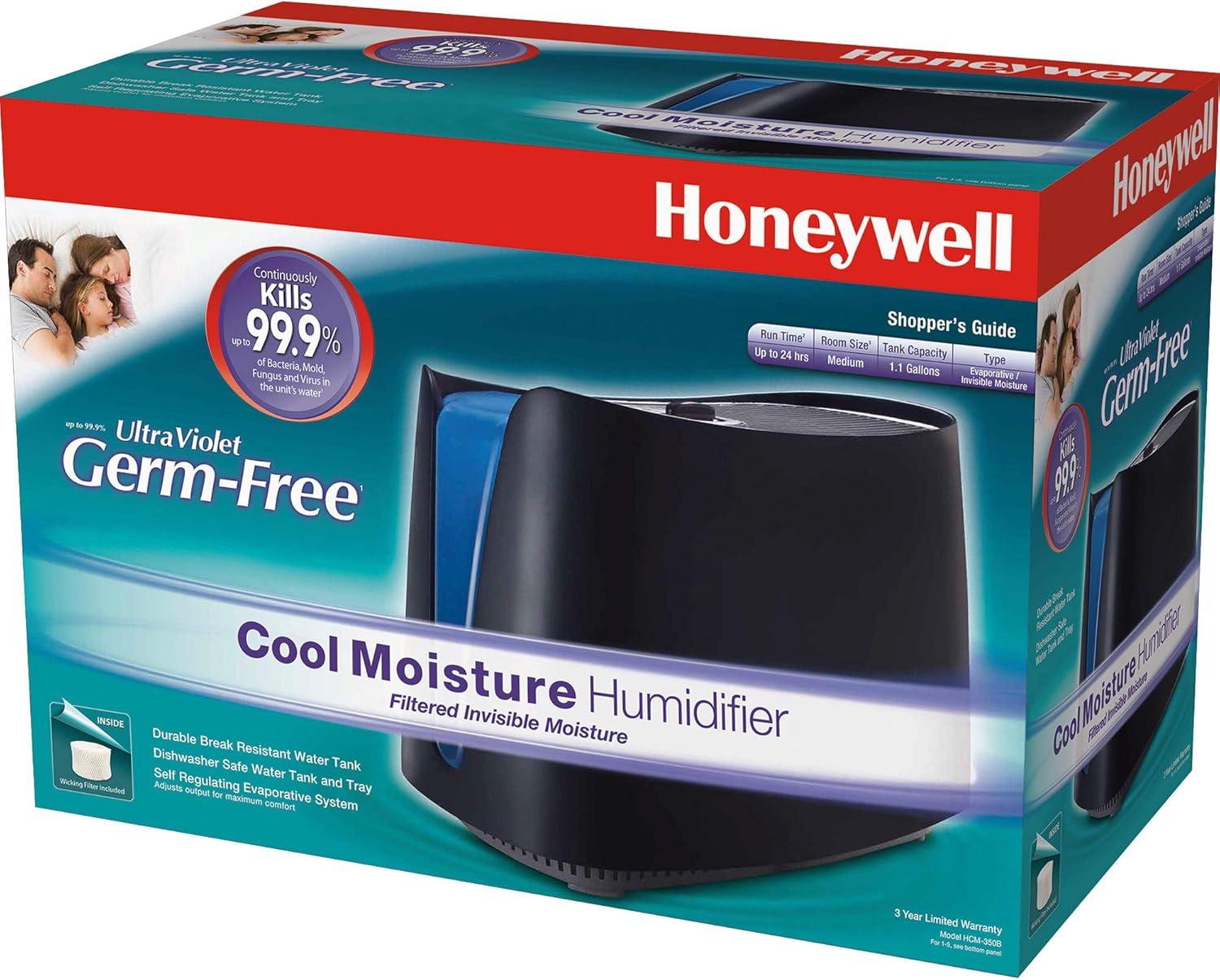 Honeywell 1.1 gal 400 sq ft Cool Moisture Humidifier, Black, HCM350B