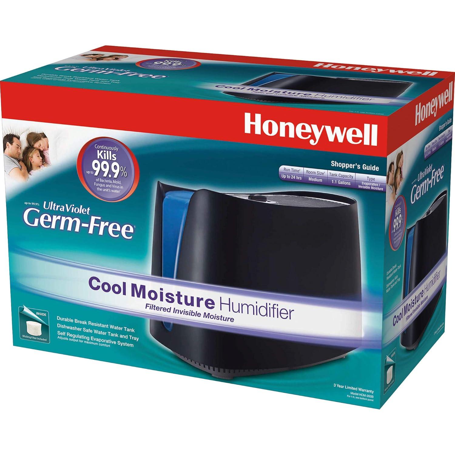 Honeywell 1.1 gal 400 sq ft Cool Moisture Humidifier, Black, HCM350B