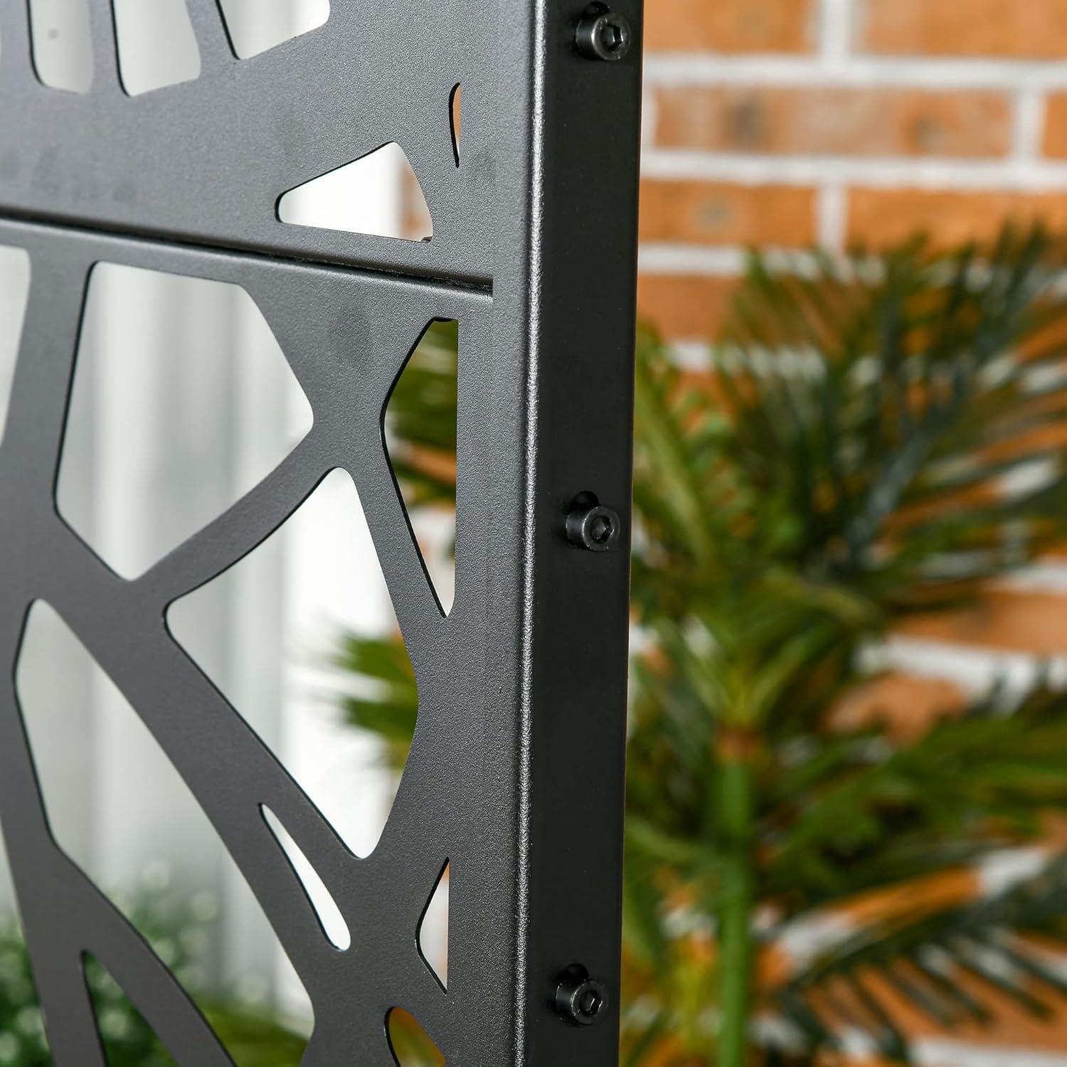 Modern Black Steel Outdoor Privacy Screen with Branch Motif