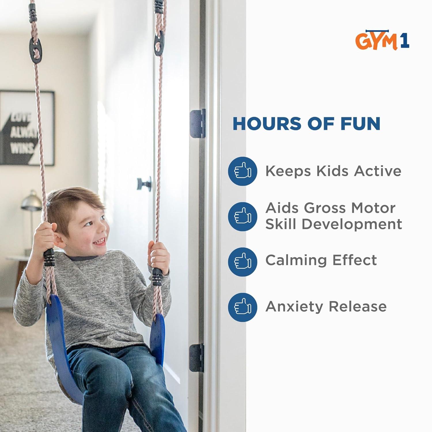 Gym1 6-Piece Doorway Gym for Kids, Includes Door Sensory Swing, Indoor Pull Up Bar, Rings, and more, Holds Up to 300 Lbs