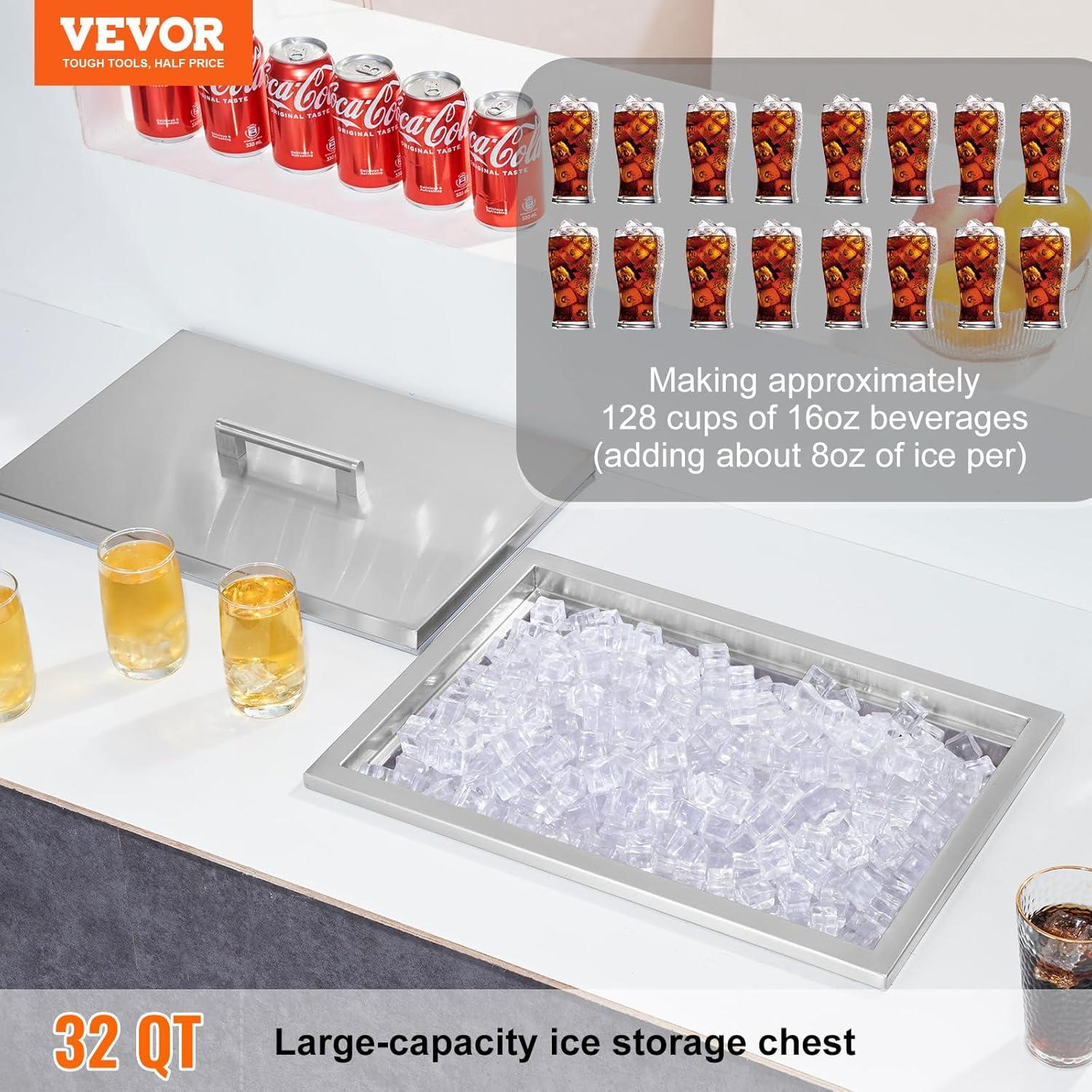 VEVOR 32qt Rolling Ice Chest Cooler Cart Outdoor Stand Up Cooling Bin on Wheels
