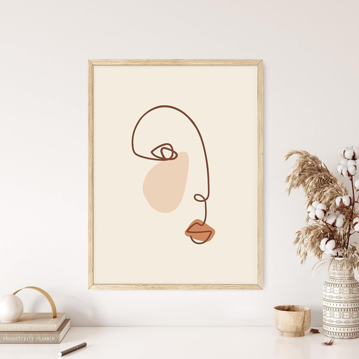 Asdg12s Female Figure Wall Art Line Drawing - Single Line Drawing Wall Art, Woman Art Print Line Art Wall Decor Minimalist Wall Decor, Silhouette Lipstick (Beige , 12x16)