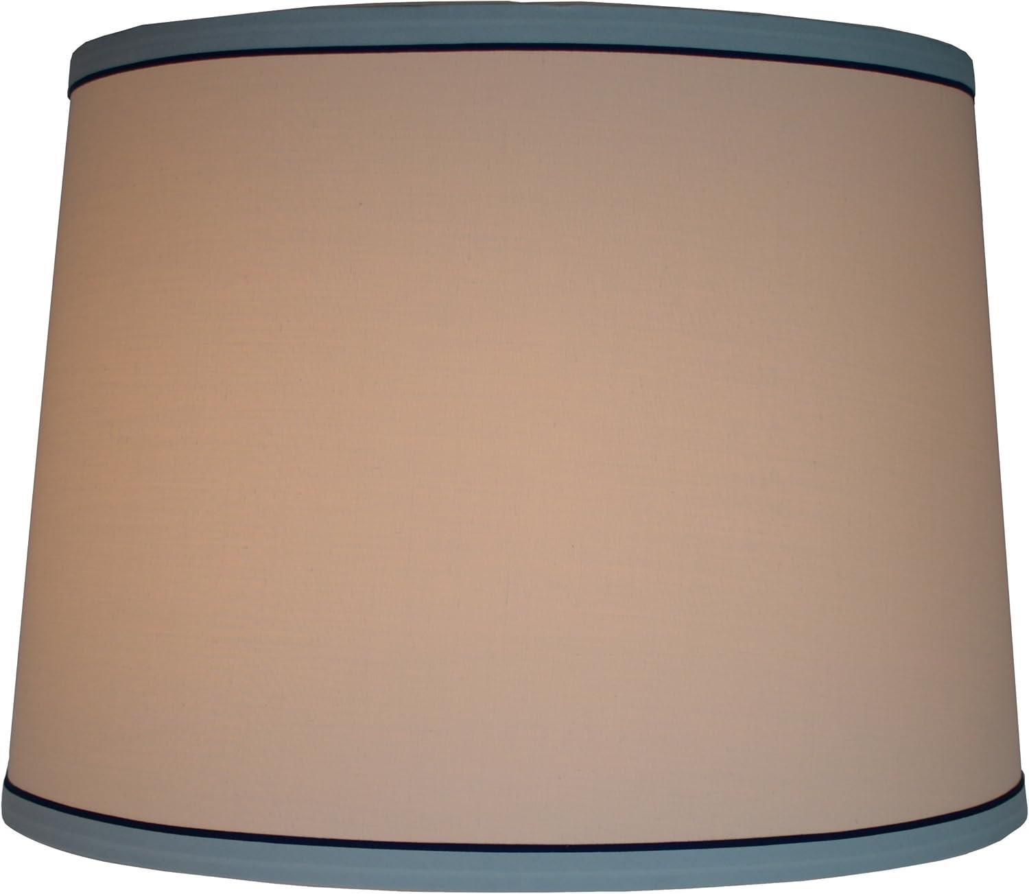 White with Trim French Drum Lampshade, 14" to 16" Bottom Size Navy Blue 12"