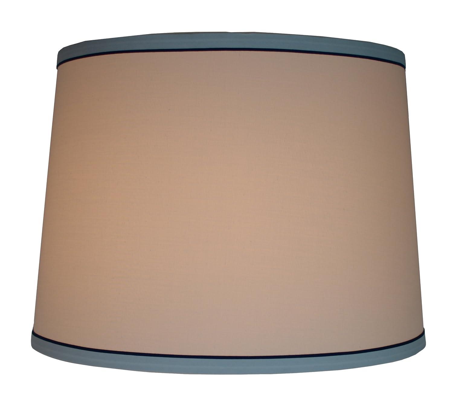 White with Trim French Drum Lampshade, 14" to 16" Bottom Size Navy Blue 12"