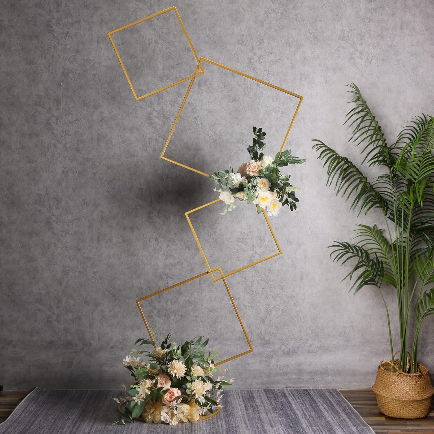 6.3FT Wedding Square Backdrop Stand, Detachable 4 Tier Metal Flower Square Frame