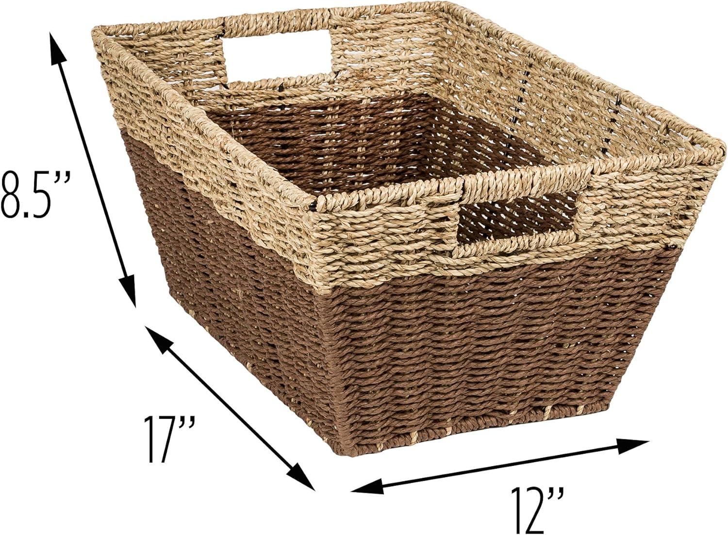 Honey-Can-Do Set of 3 Seagrass Nesting Storage Baskets with Cut-out Handles, Natural/Brown