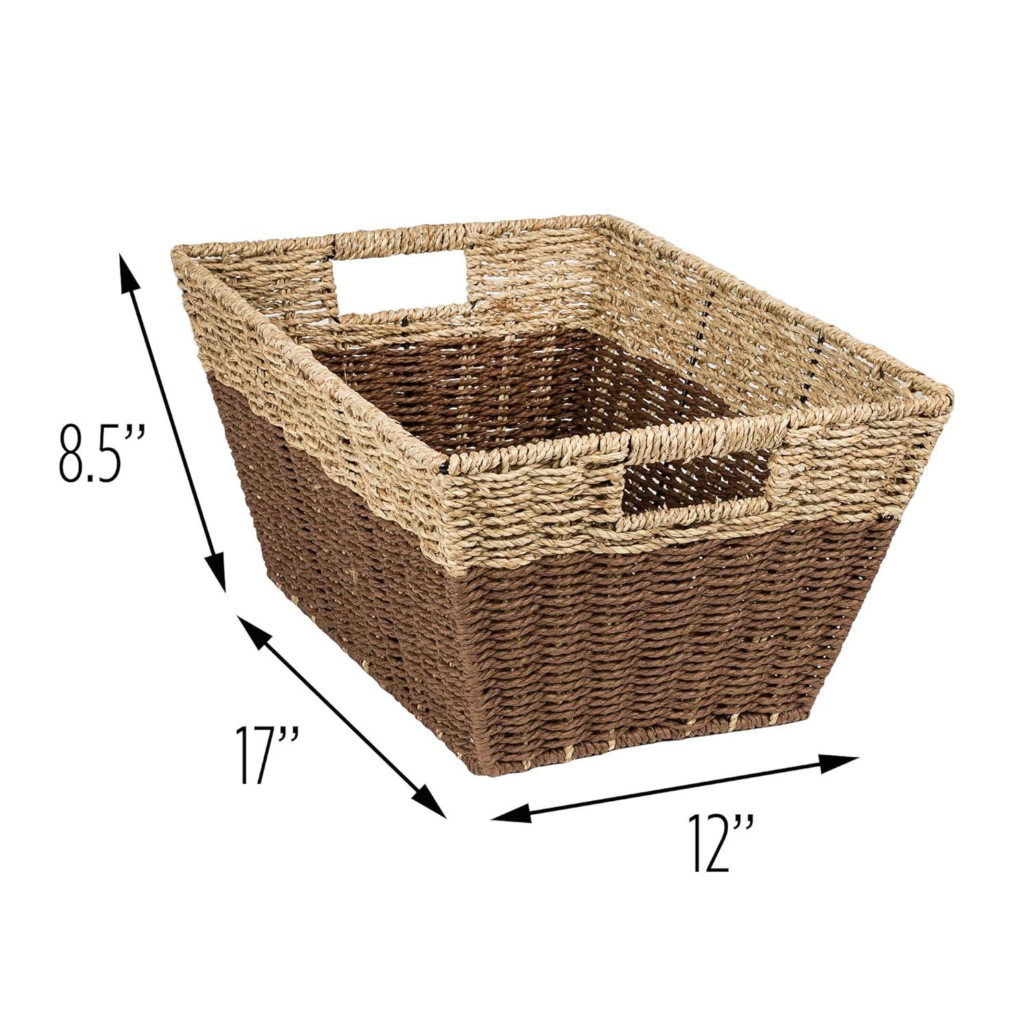 Honey-Can-Do Set of 3 Seagrass Nesting Storage Baskets with Cut-out Handles, Natural/Brown