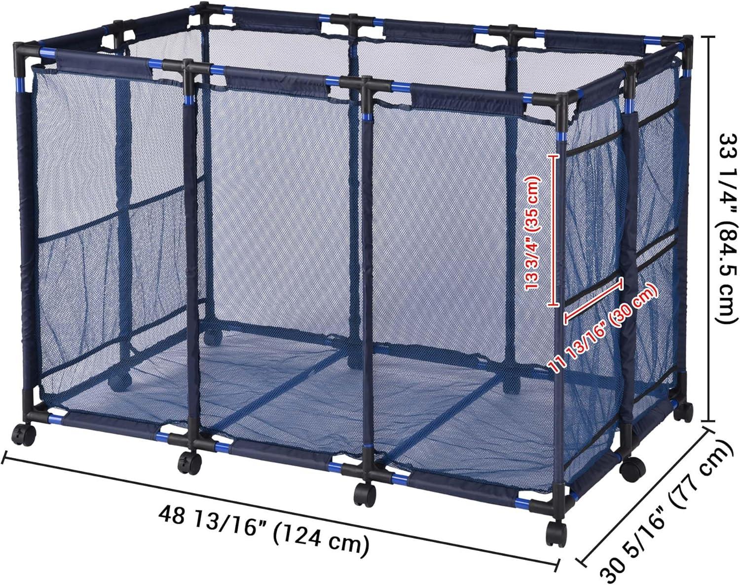 Yescom Metal Frame 10 Wheels Rolling Mesh Pool Storage Bin Pool Floats Storage Organizer for Pool Toys Balls Pool Noodles, Blue