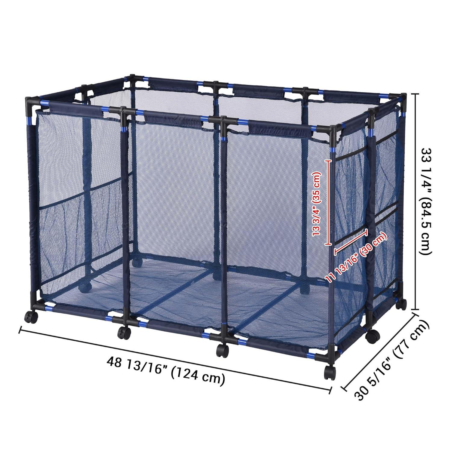 Yescom Metal Frame 10 Wheels Rolling Mesh Pool Storage Bin Pool Floats Storage Organizer for Pool Toys Balls Pool Noodles, Blue