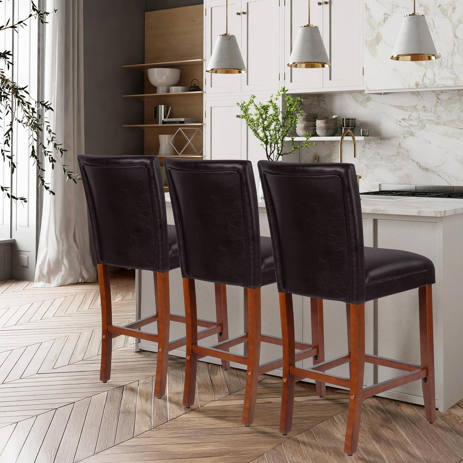 HomePop Home Decor | Classic Counter Height Bar Stools | 29 Inch Bar Stools | Decorative Home Furniture (Brown Faux Leather) Single Pack