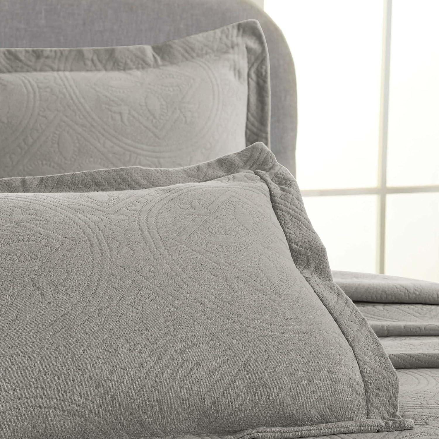 Superior Cotton Jacquard Matelasse Celtic Bedspread Set Of 3, Twin, Charcoal