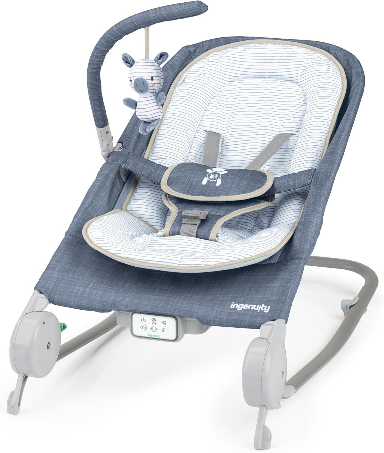 Ingenuity 2-in-1 Happy Belly Rock To Bounce Massage Baby Seat - Chambray