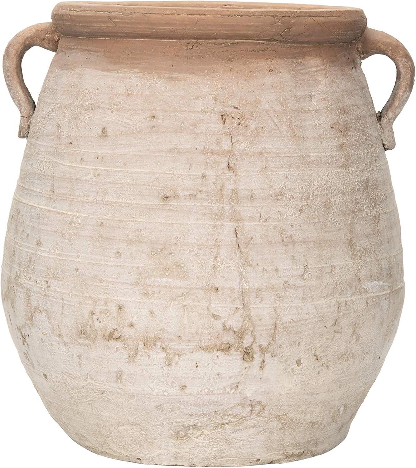 Storied Home 14" x 13" Whitewashed Terracotta Urn Jar Orange : Indoor/Outdoor, Boho Style, Water Tight