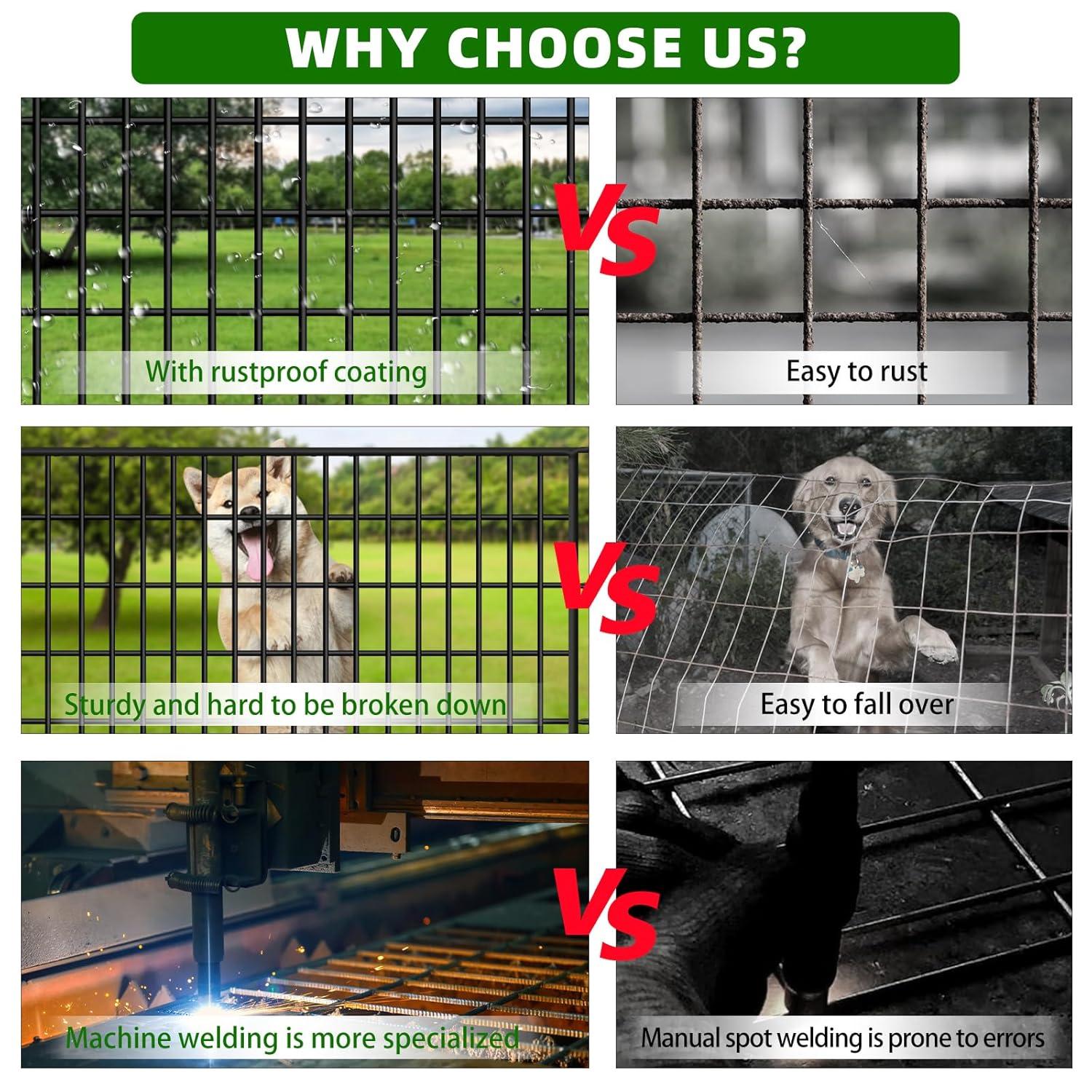 10 Panels Garden Fencing Animal Barrier, 33 in(H) X 24 ft(L) Dog Fence Outdoor for Yard Rustproof No Dig Decorative Tall Garden Fence Metal Wire Panel Border Patio Rabbit Ground Stakes Fencing