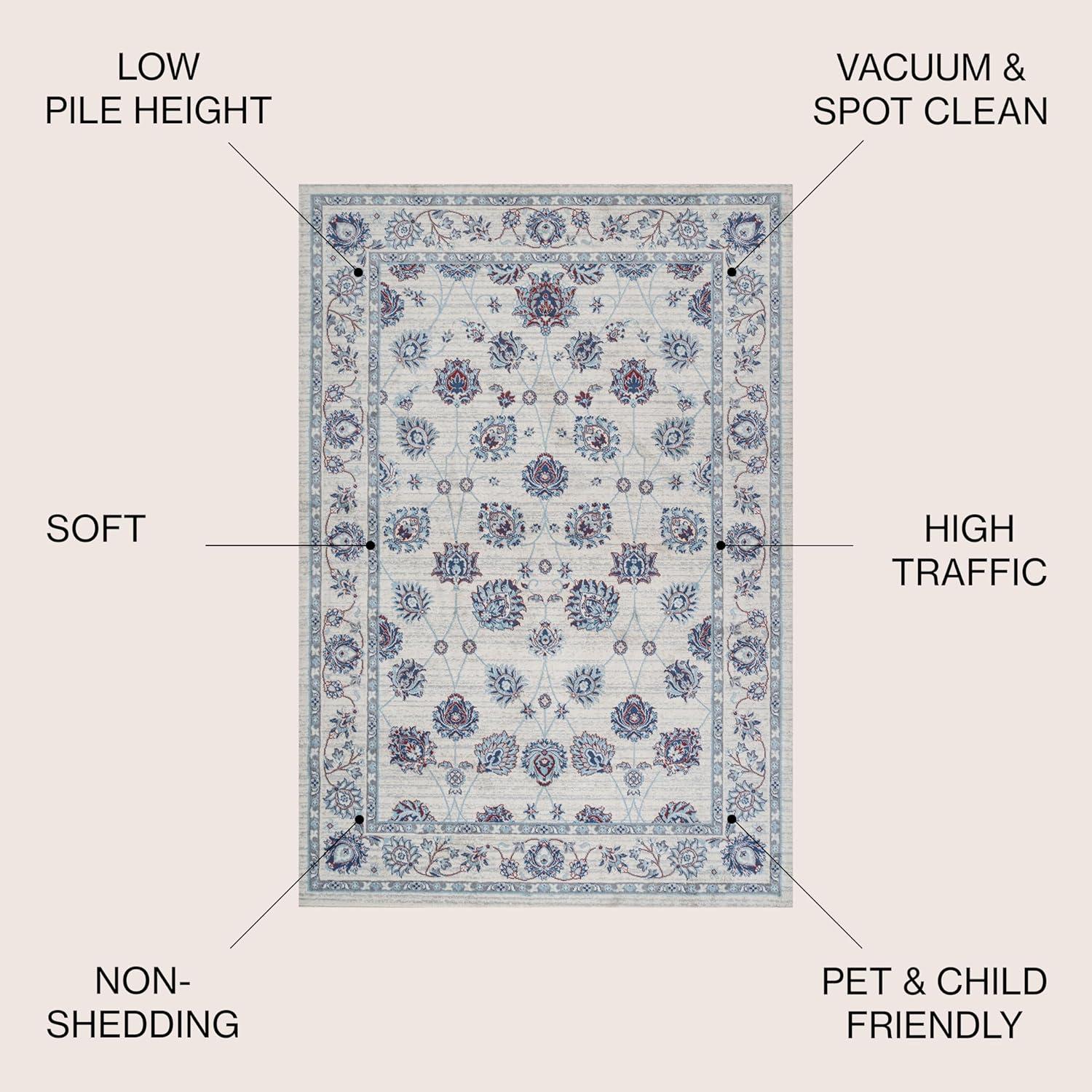4' X 6' Modern Persian Vintage Moroccan Traditional Area Rug, Ivory/Blue/Red - JONATHAN Y