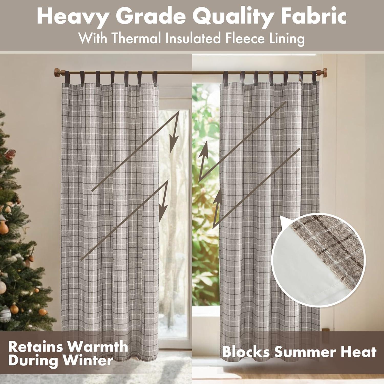 Anaheim Woven Plaid Room Darkening Thermal Fleece Lined Single Curtain Panel
