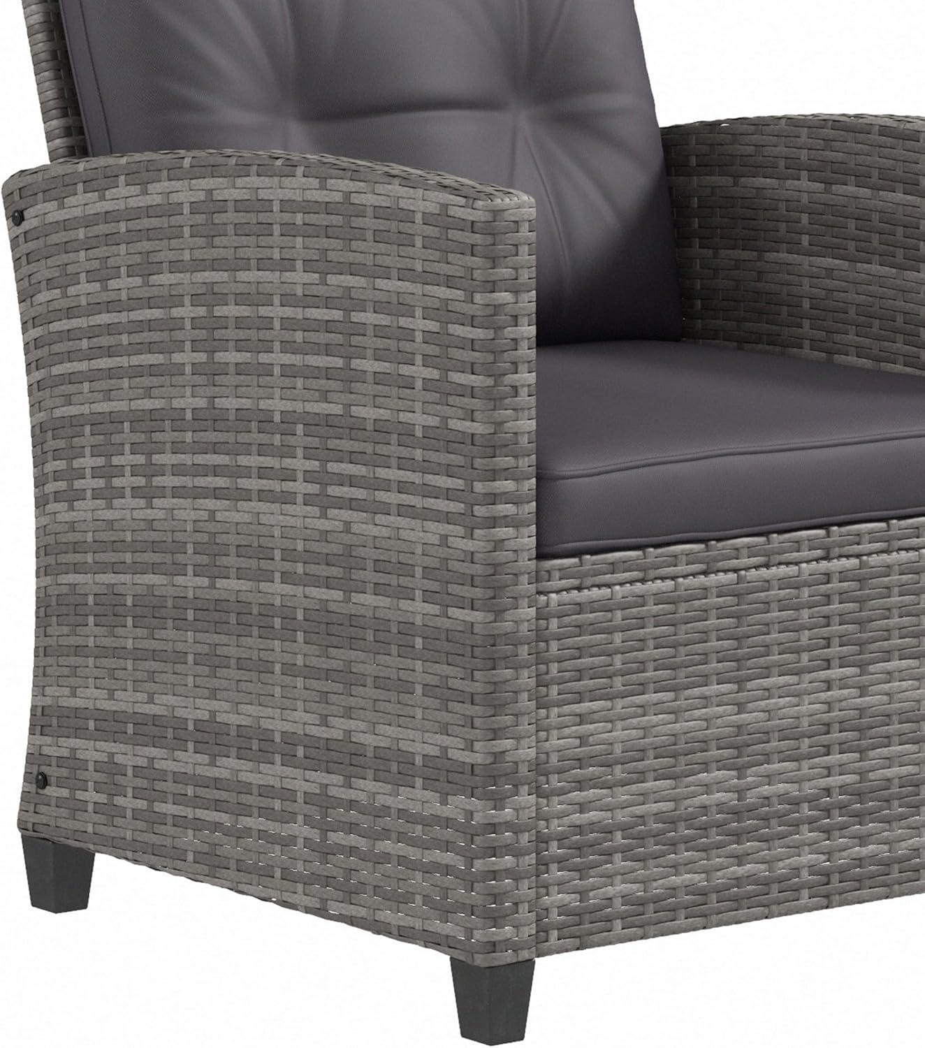 Outsunnny 4 Piece Patio Furniture Set, Outdoor Wicker Loveseat Sofa & Chairs, with 2-Tier Coffee Table & Tufted Cushions, Carbonized