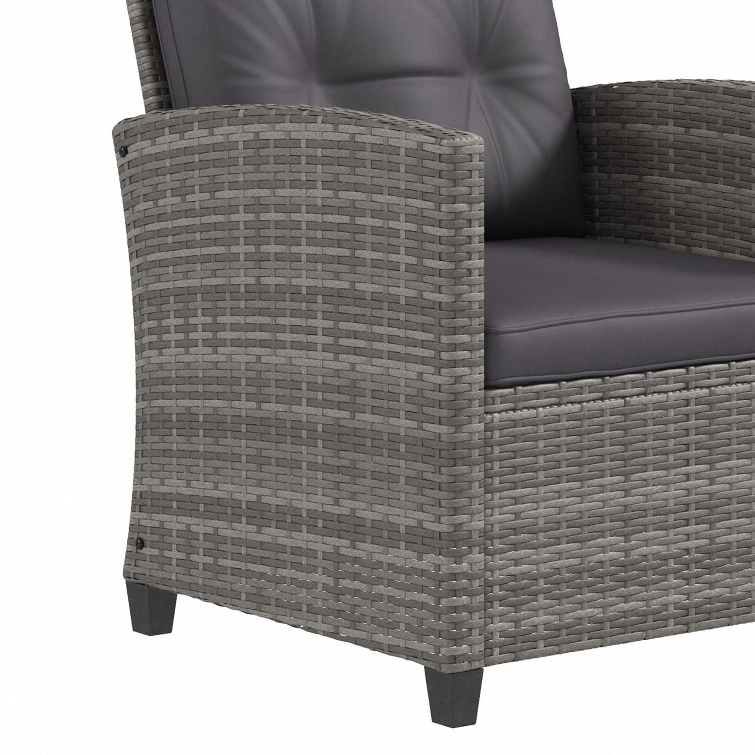 Outsunnny 4 Piece Patio Furniture Set, Outdoor Wicker Loveseat Sofa & Chairs, with 2-Tier Coffee Table & Tufted Cushions, Carbonized