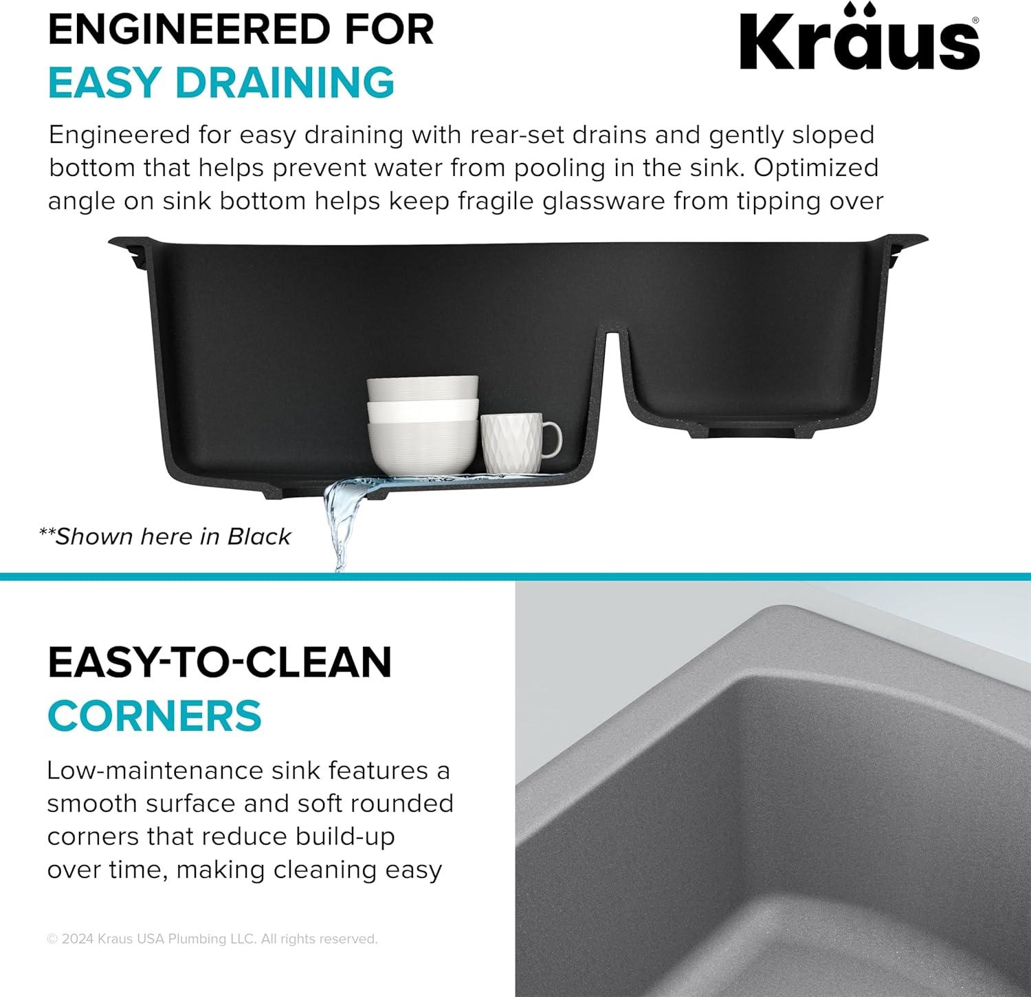 Kraus KRAUS Quarza™ 33" L Dual Mount 60/40 Double Bowl Granite Kitchen Sink KGD-442GREY
