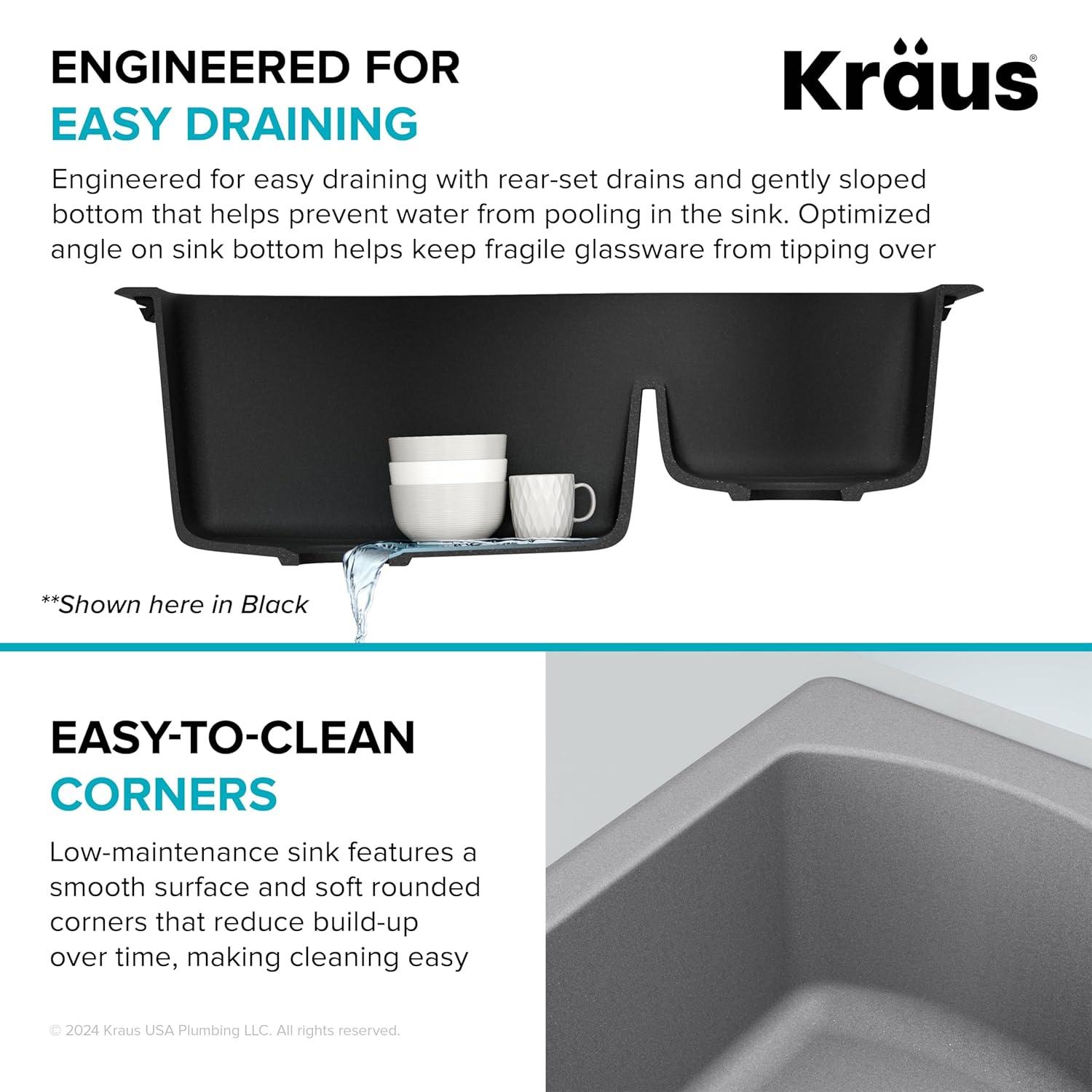 Kraus KRAUS Quarza™ 33" L Dual Mount 60/40 Double Bowl Granite Kitchen Sink KGD-442GREY