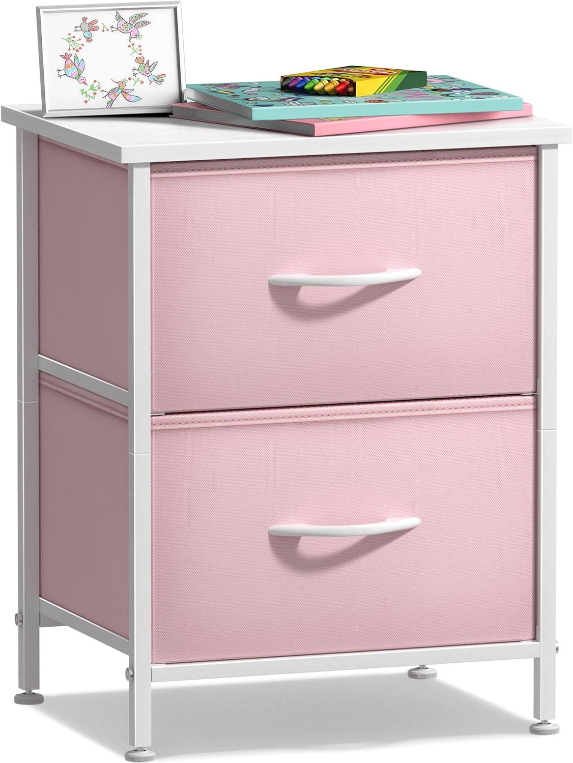 Sorbus Nightstand with 2 Drawers - Kids Bedside Furniture End Table Night Stand - Steel Frame, Wood Top & Easy Pull Fabric Bins - Dresser & Chest for Home, Bedroom Accessories, Office & College Dorm