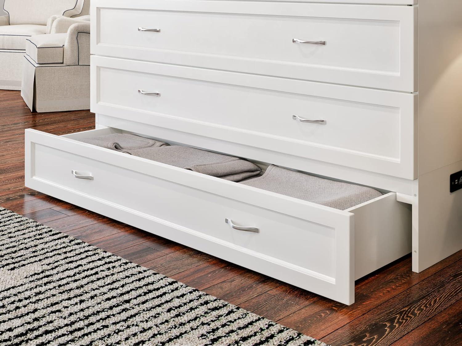 Northfield Queen Solid Wood Modern Murphy Bed Chest with Mattress in White