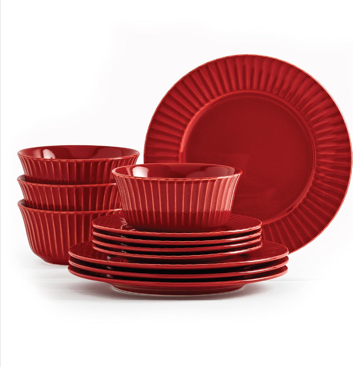 Richmond Red Hand Painted Stoneware Dinnerware Set, Service for 4