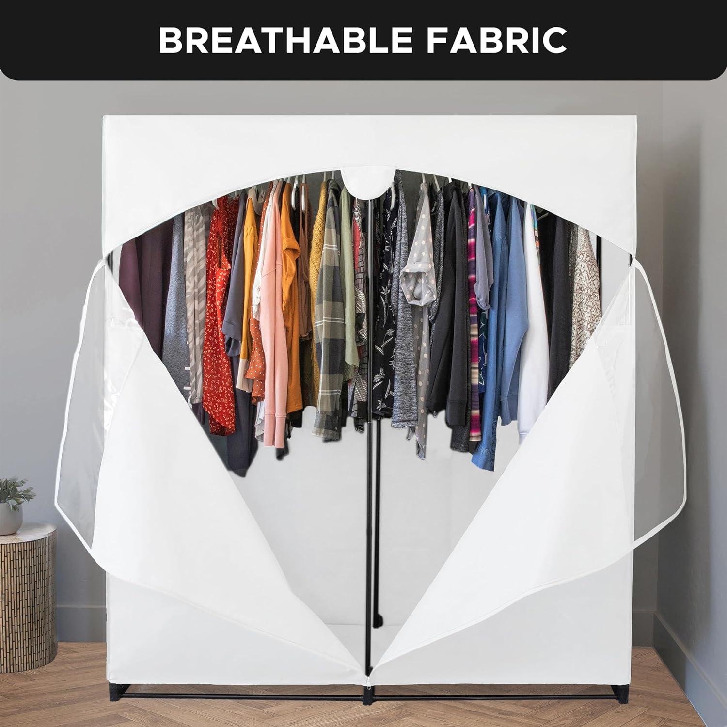 Hold N' Storage - Portable Wardrobe Closet with Metal Hanging Rod - White