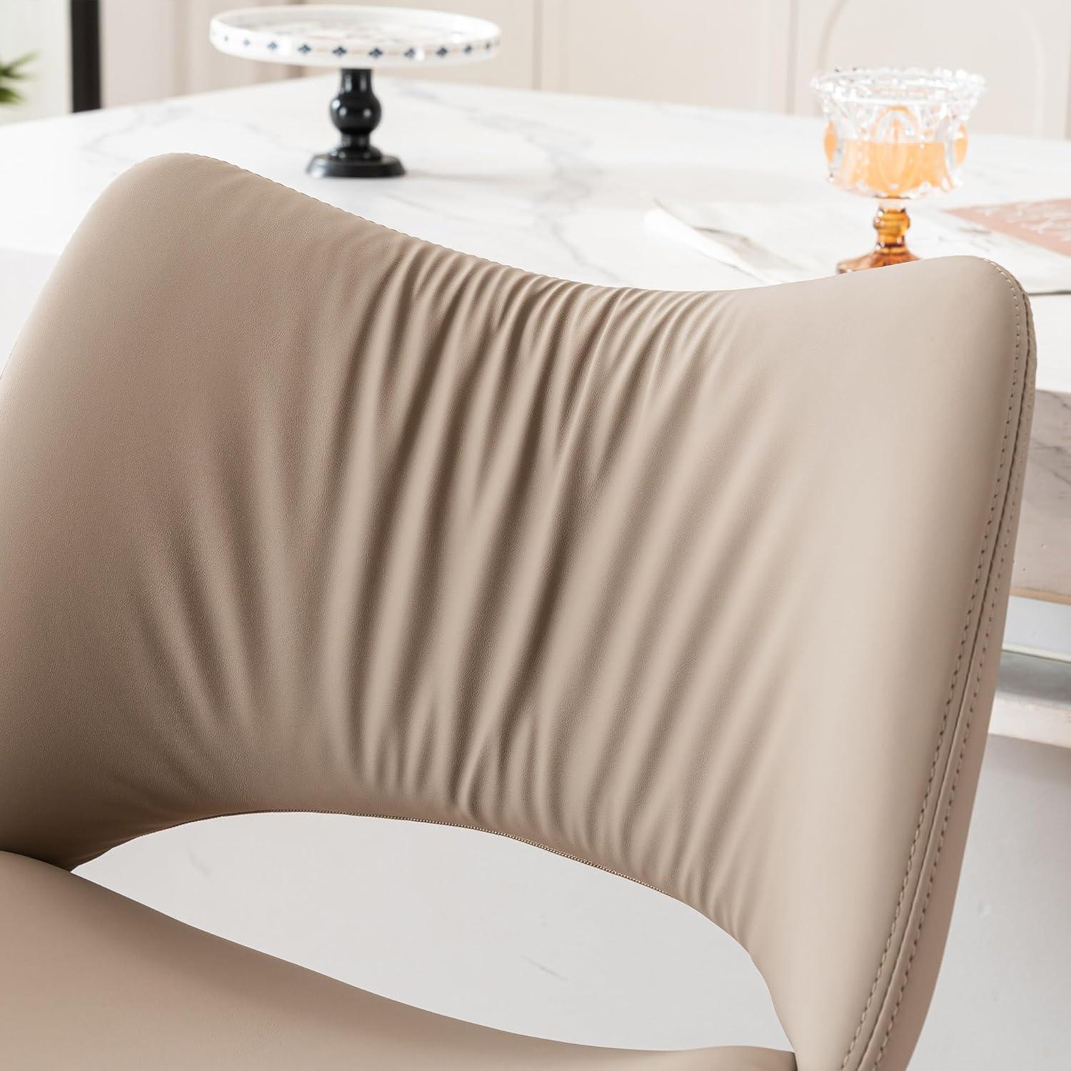 Khaki Adjustable Swivel Faux Leather Bar Stools with Metal Base